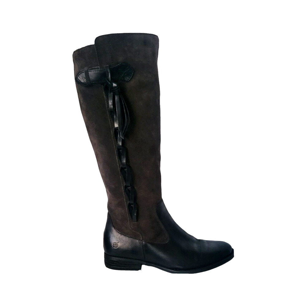 Born Cook Black/Dark Grey Leather Riding Women Boots Size 8 M